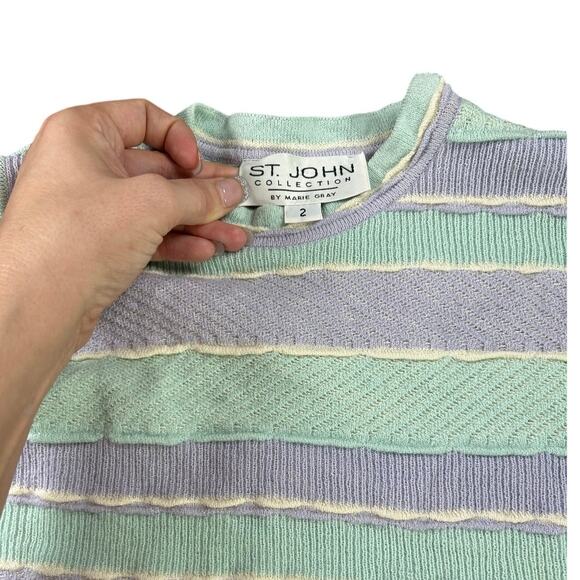 St John Marie Gray- Size 2 blue cream purple striped Sleeveless sweater Dress - Picture 2 of 6